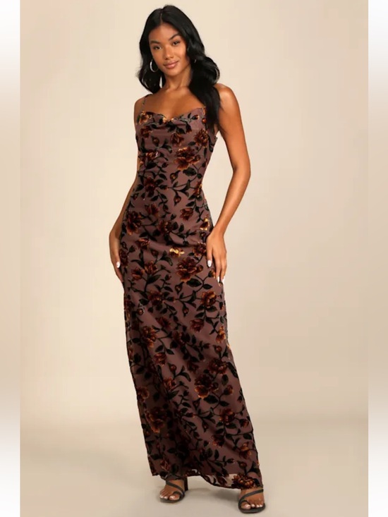 Lulus Dresses & Skirts - NWT Lulus Romance in the Making Plum Purple Floral Print Velvet Maxi Dress